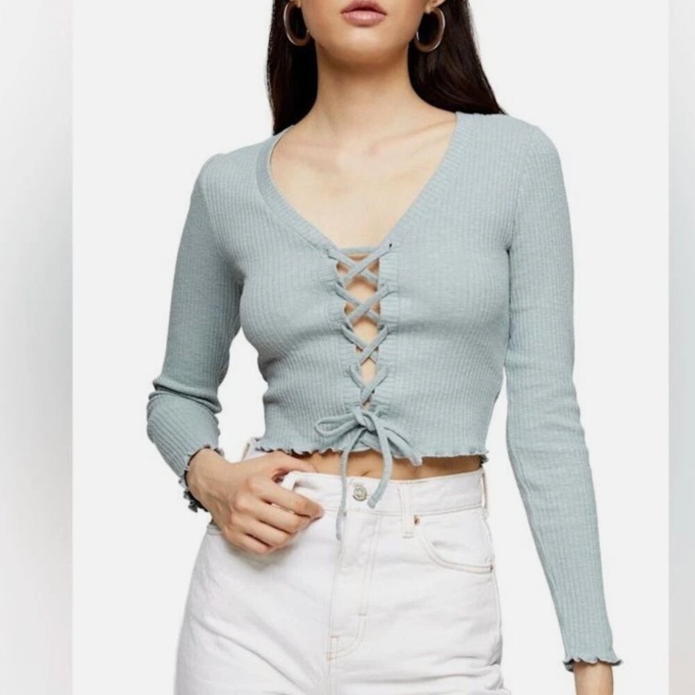 NWT Topshop Ribbed Lace-up Cardigan